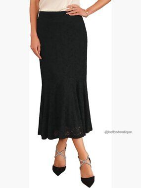 Lace Ruffle Mermaid Midi Skirt Wedding Guest Night Out Cocktail